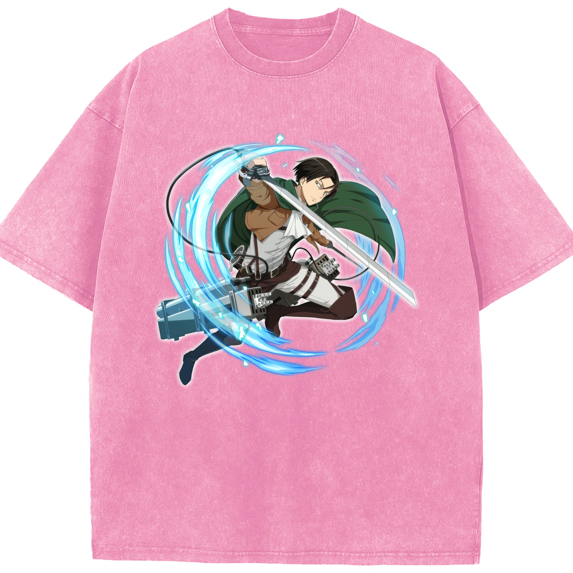（画像用） 進撃の巨人 リヴァイ·アッカーマン Attack on Titan Levi Ackerman 綿100% ヴィンテージ風 半袖Tシャツ（フロントプリント）